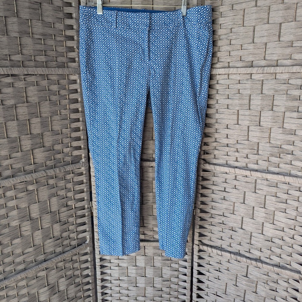 Ann Taylor Carnegie Crop Pants Cobalt Blue Geometric Diamond Print Sz 8 Office